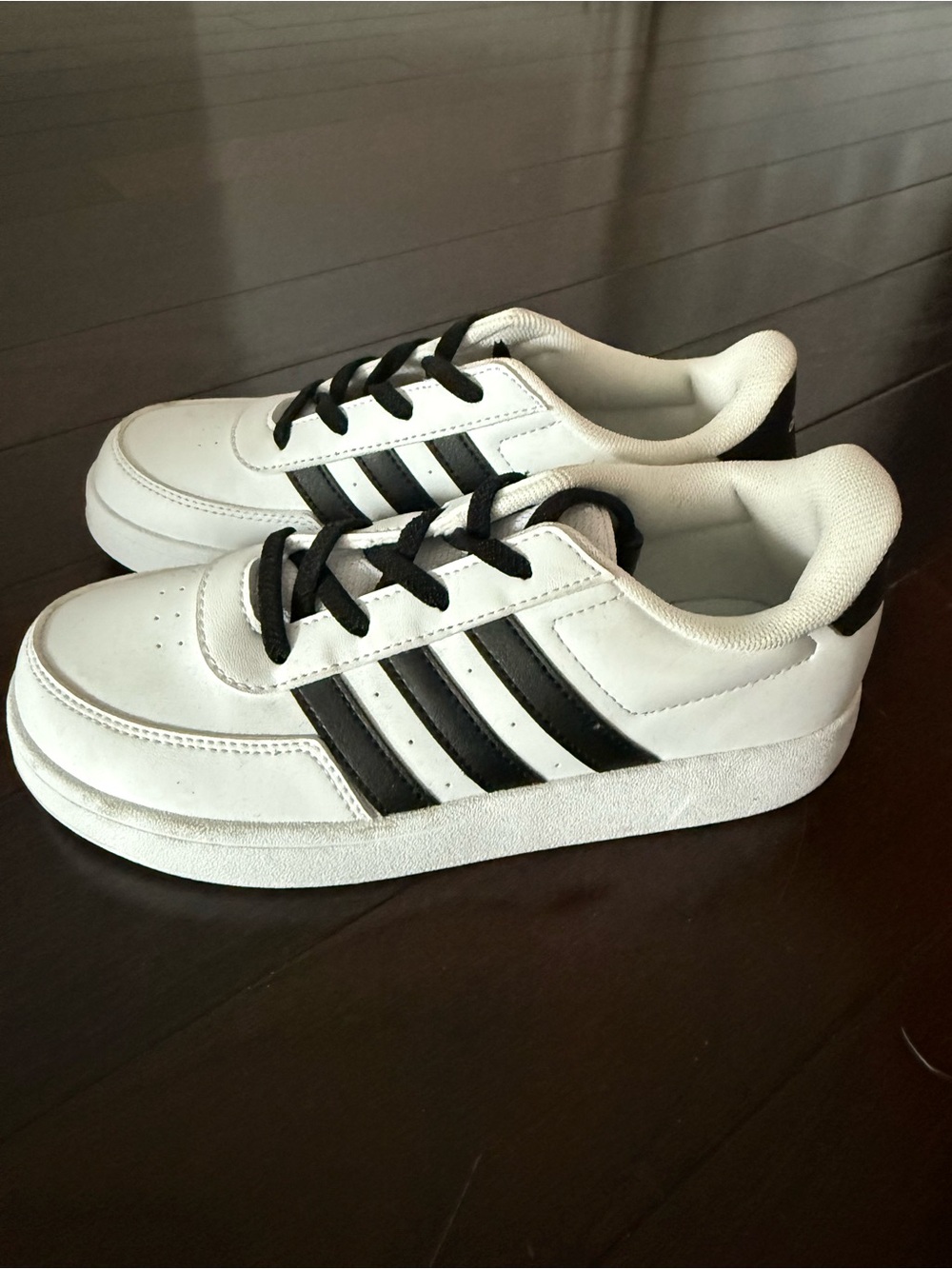 adidas White and Black Kids Sneakers with Signature Stripes